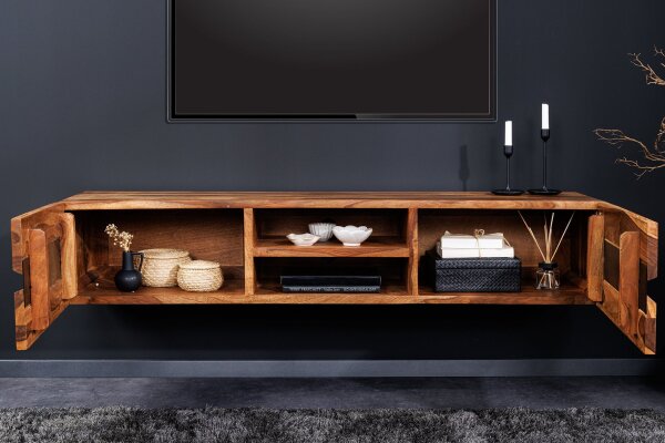 TV Hängeboard Sheesham Holz Metall 160 cm Baumkante