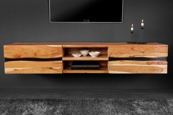 TV Lowboard hängend Akazienholz Metall 160 cm Baumkante