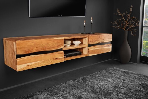 TV Lowboard hängend Akazienholz Metall 160 cm Baumkante