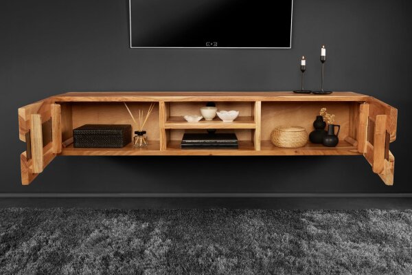 TV Lowboard hängend Akazienholz Metall 160 cm Baumkante