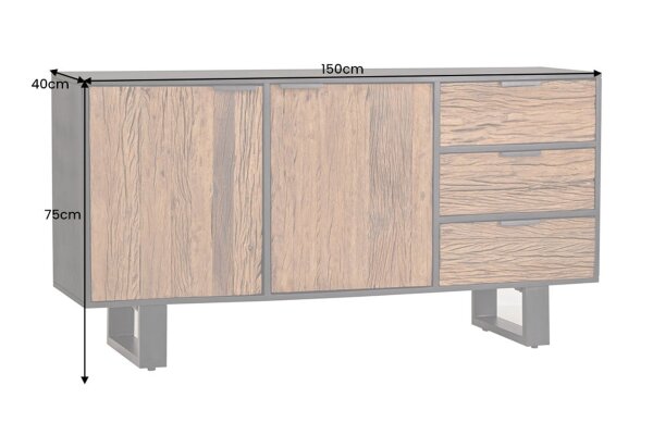 Sideboard Holz Teak Mango Eisen 150 cm breit Kufengestell