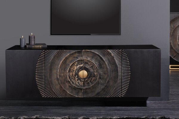 Hängesideboard Schwarz Gold 177 cm Ornament Handarbeit Holz