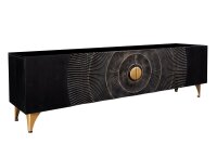 TV Board 180 cm breit Schwarz Gold Handarbeit Holz Metall