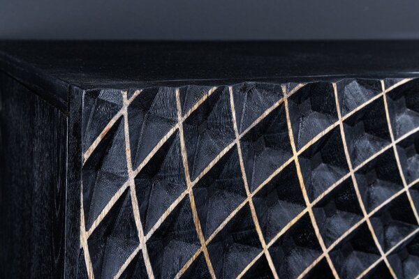 Sideboard Schwarz Gold 177 x 76 cm Ornament Türen Handarbeit