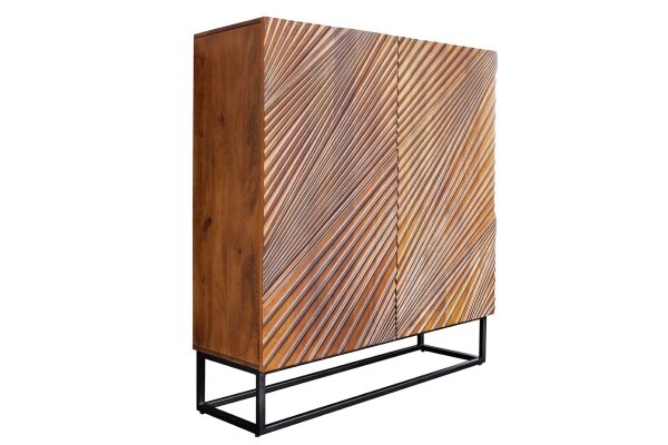 Highboard Holz Metall 100 x 120 cm in Braun Schwarz 3D Muster