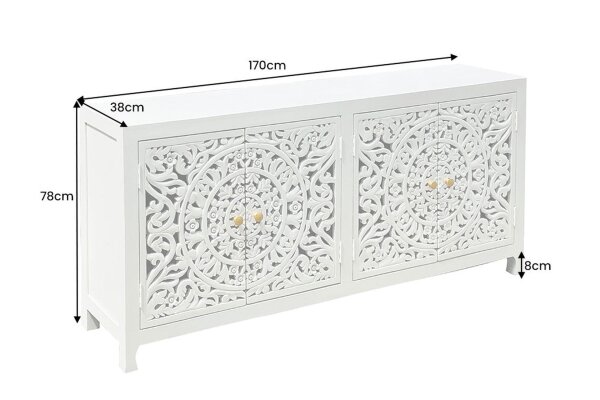 Sideboard Holz 170 cm Weiß Gold Handarbeit dekorativ