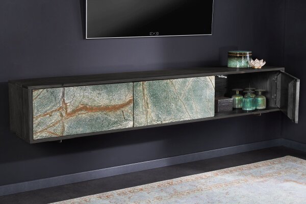 TV Lowboard hängend Steinfurnier Akazienholz 160 cm Unikat