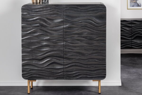 Highboard Schwarz Gold 2 Türen 100 x 120 cm Handarbeit