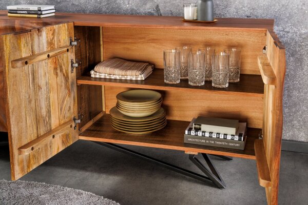 Sideboard Mangoholz Eisen 177 x 75 cm Handarbeit RENNY