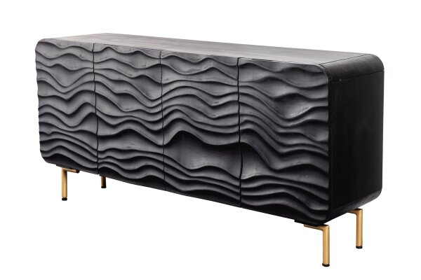 Sideboard 160 cm Holz Metall Schwarz Gold Handarbeit
