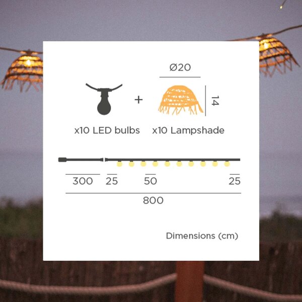 Solarlichterkette LED 1800 K 5 m lang Jute Naturfaser