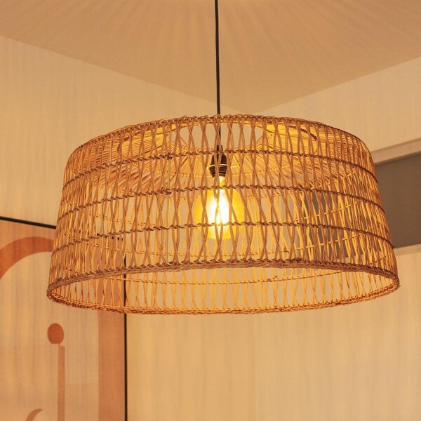 Pendelleuchte Rattan E27 groß Ø 79 cm rund in Natur Boho