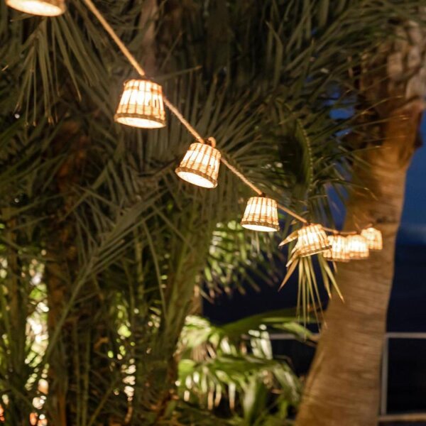 LED Lichterkette außen Bambus Lampenschirme 2700 K IP44