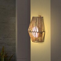 LED Wandlampe kabellos IP54 H: 24,5 cm Rattan außen...