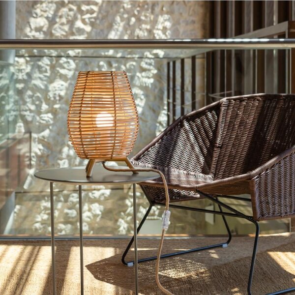 Tischlampe Rattan E27 H: 32,5 cm Dreibein Boho TOKI