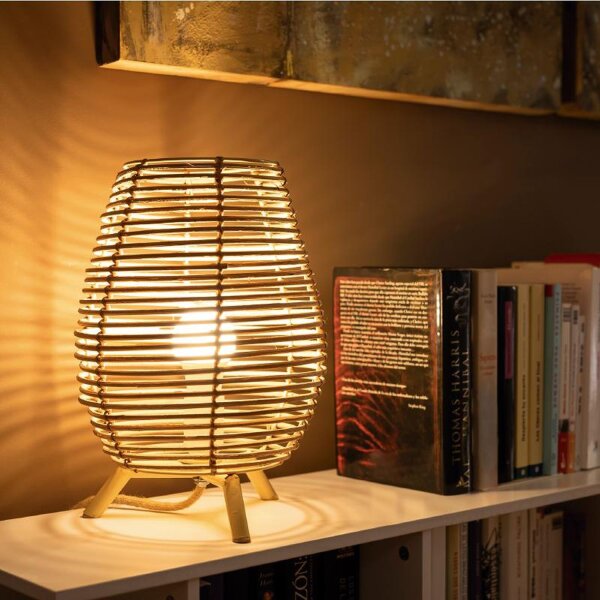 Tischlampe Rattan E27 H: 32,5 cm Dreibein Boho TOKI
