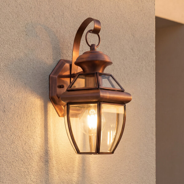 Außenwandleuchte Vintage Stahl Glas IP44 E27 in Kupfer
