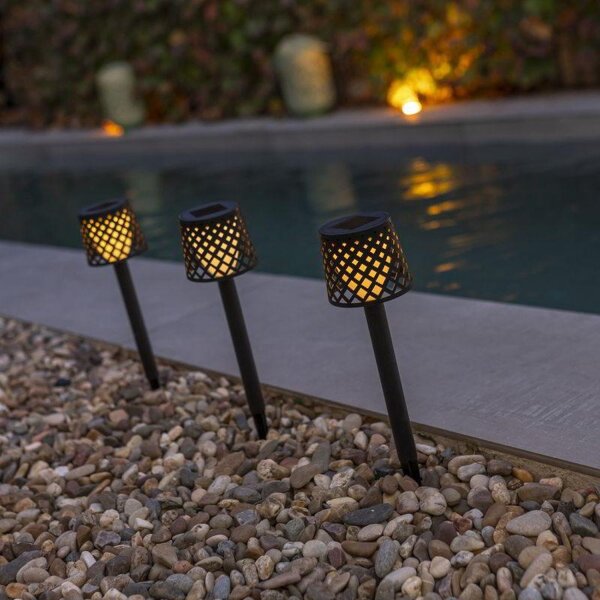 LED Gartenleuchte Erdspieß 4er Set Solar Akku IP44 Schwarz