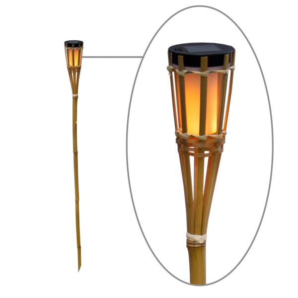 LED Außenleuchte Fackel Erdspieß Solar 120 cm hoch Bambus IP44