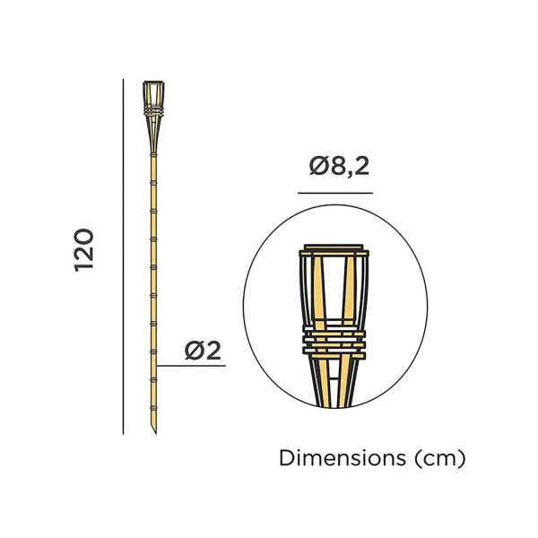 LED Außenleuchte Fackel Erdspieß Solar 120 cm hoch Bambus IP44