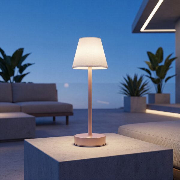 LED Tischlampe tragbar Touch Dimmer 32cm IP44 in Messing Weiß