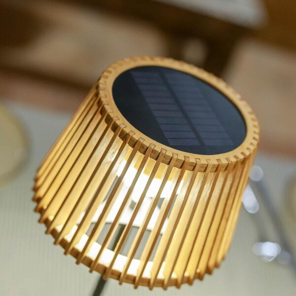 Tragbare LED Tischleuchte Solar Holz Metall 36 cm IP54 2700K