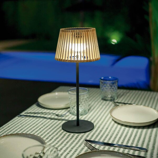 Tragbare LED Tischleuchte Solar Holz Metall 36 cm IP54 2700K