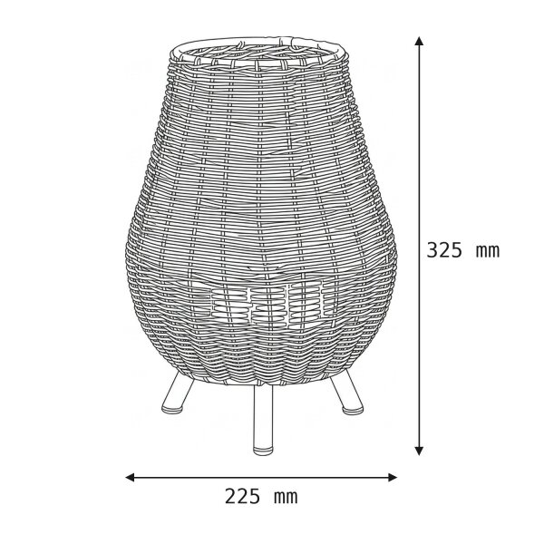 Tischleuchte LED kabellos Rattan Akku IP54 H: 32,5 cm dimmbar