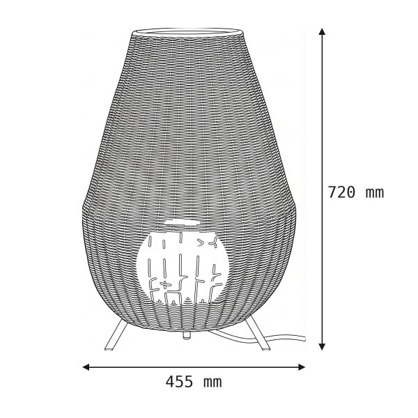LED Tischlampe außen Rattan Akku IP54 72 cm kabellos Dimmer