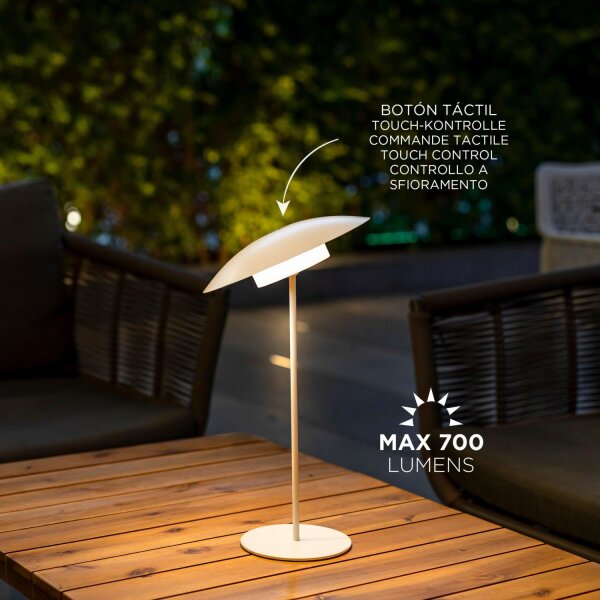 LED Tischlampe kabellos Akku Touch H: 40 cm IP44 Weiß