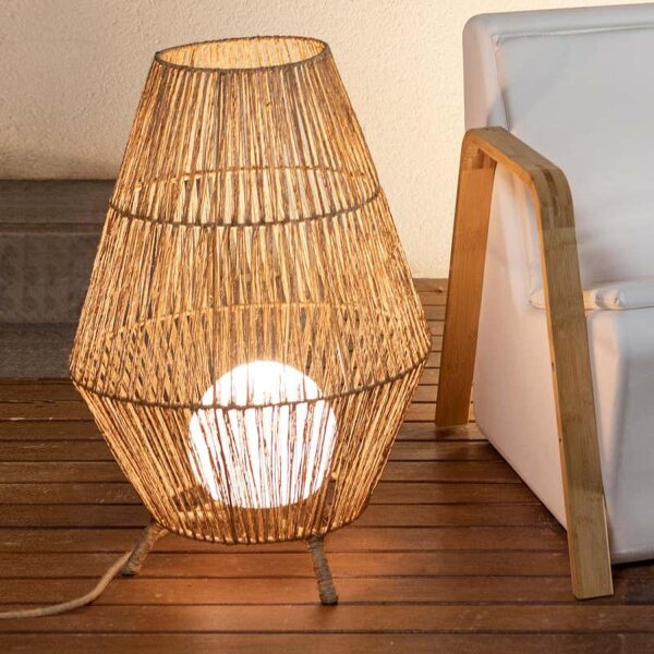 LED Tischleuchte außen IP54 72 cm Rattan Dimmer Fernbedienung