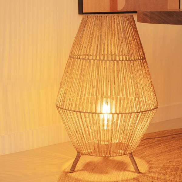 Tischleuchte Rattan H: 72 cm E27 groß Dreibein Boho