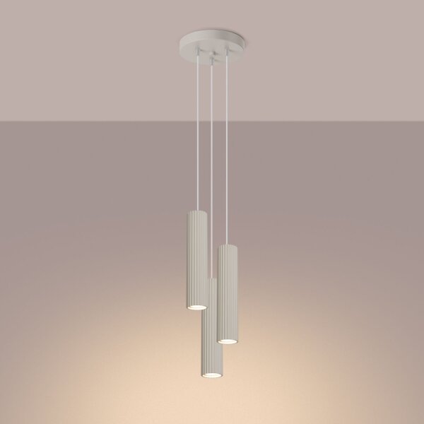 Moderne Hängelampe in Creme 3-flammig GU10 schmal Ø 19,5 cm