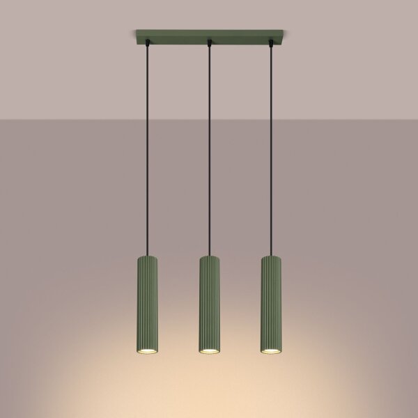 Hängelampe Metall 3-flammig GU10 B: 45 cm in Grün Modern