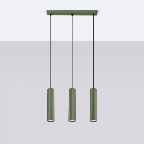 Hängelampe Metall 3-flammig GU10 B: 45 cm in Grün Modern