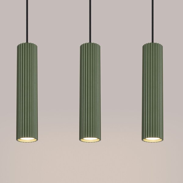 Hängelampe Metall 3-flammig GU10 B: 45 cm in Grün Modern