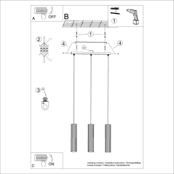 Hängelampe Metall 3-flammig GU10 B: 45 cm in Grün Modern