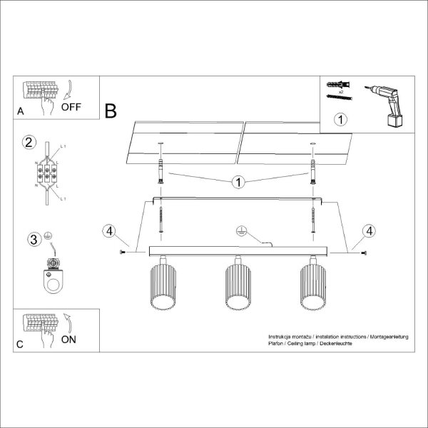 Deckenspot GU10 3-flammig Weiß L:45 cm schwenkbar
