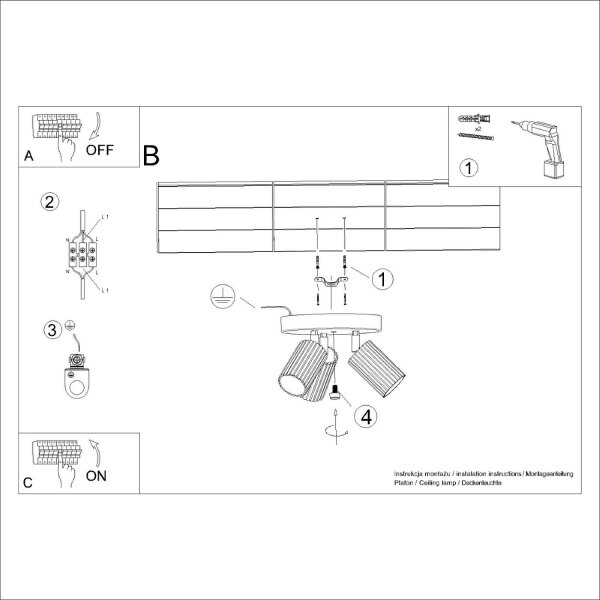 Deckenstrahler 3-flammig GU10 rund Ø 19,5 cm klein Weiß BERTA