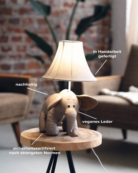 LED Tischleuchte Kinderzimmer Elefant 48 cm Grau vegan