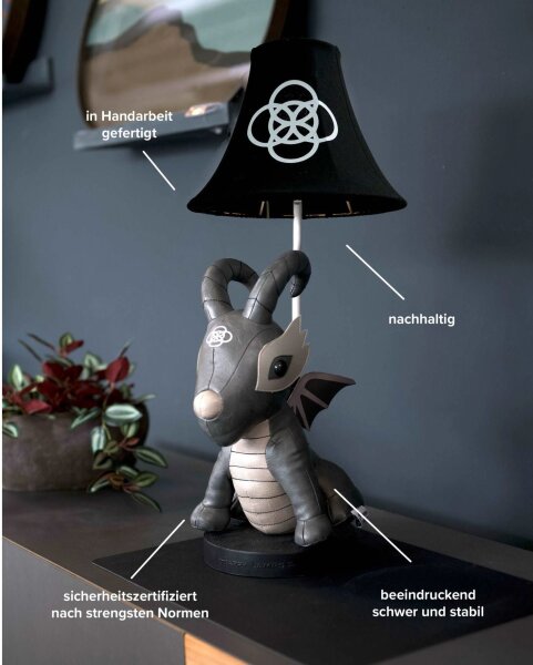 Niedliche Kinderzimmerlampe LED 58 cm Drache Grau Schwarz