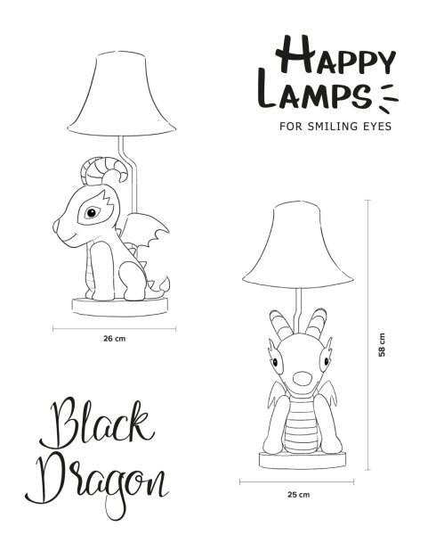 Niedliche Kinderzimmerlampe LED 58 cm Drache Grau Schwarz