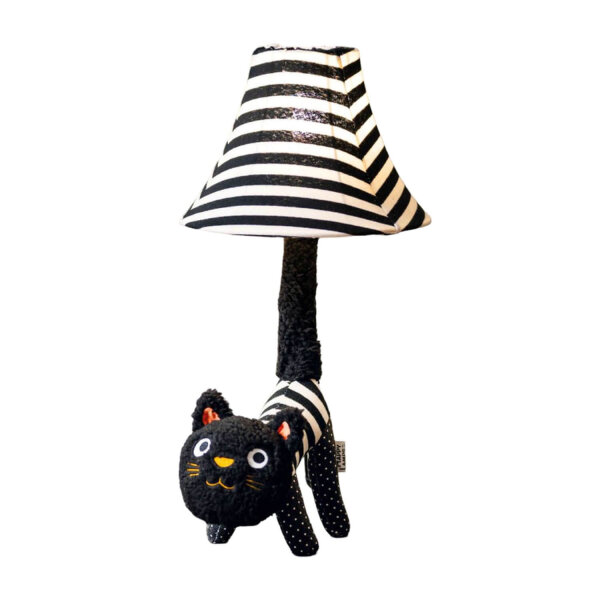 Tischleuchte LED Katze 51 cm Schwarz Weiß flauschig