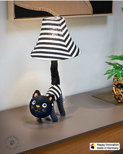Tischleuchte LED Katze 51 cm Schwarz Weiß flauschig
