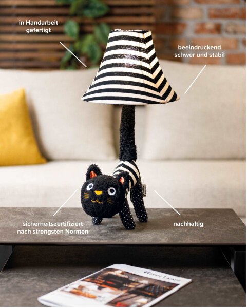 Tischleuchte LED Katze 51 cm Schwarz Weiß flauschig
