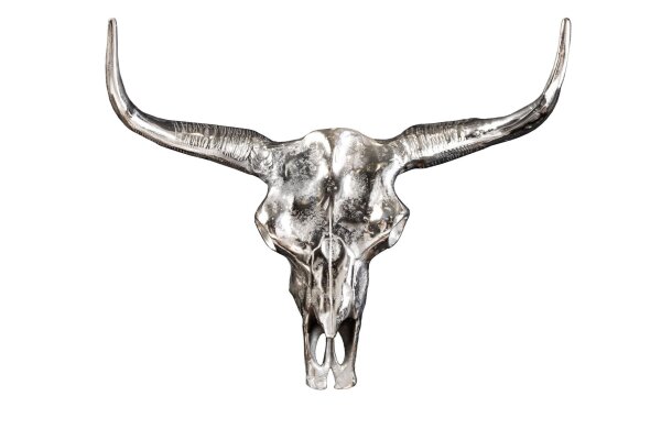 Wanddeko Stier Schädel aus Metall Handarbeit B: 70cm in Silber