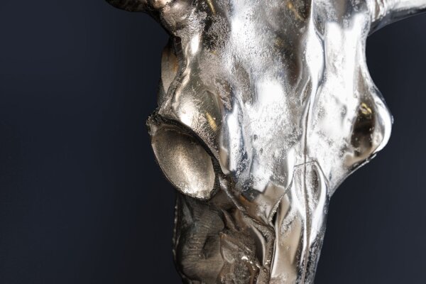 Wanddeko Stier Schädel aus Metall Handarbeit B: 70cm in Silber
