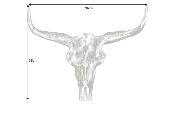 Wanddeko Stier Schädel aus Metall Handarbeit B: 70cm in Silber