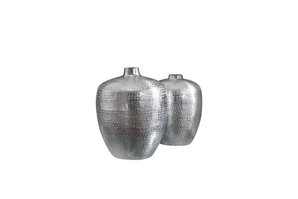 Dekovase 2er Set Handarbeit Hammerschlag Unikat in Silber