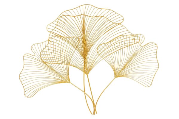 Wanddeko Eisen in Gold B: 90 cm Ginko Blatt Design Asiatisch